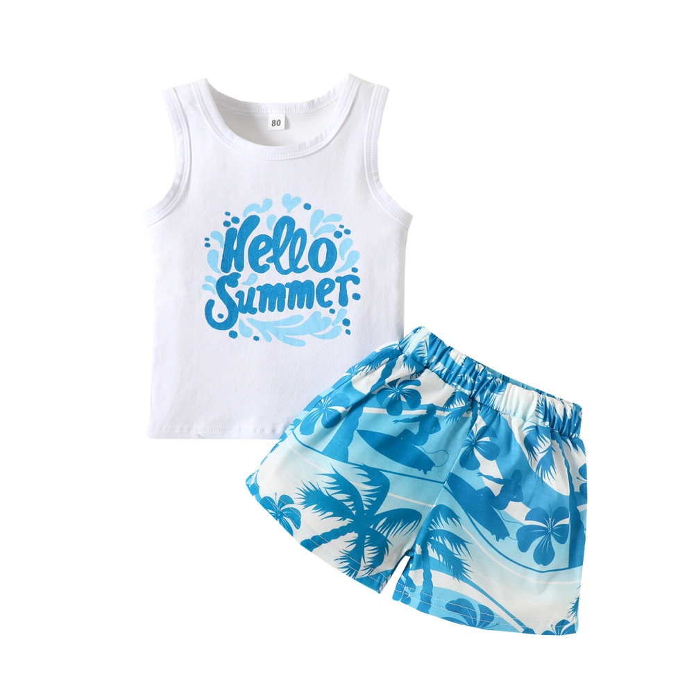 Kids Shorts Suit Letter Sleeveless Vest + Tree Flower Shorts Suit