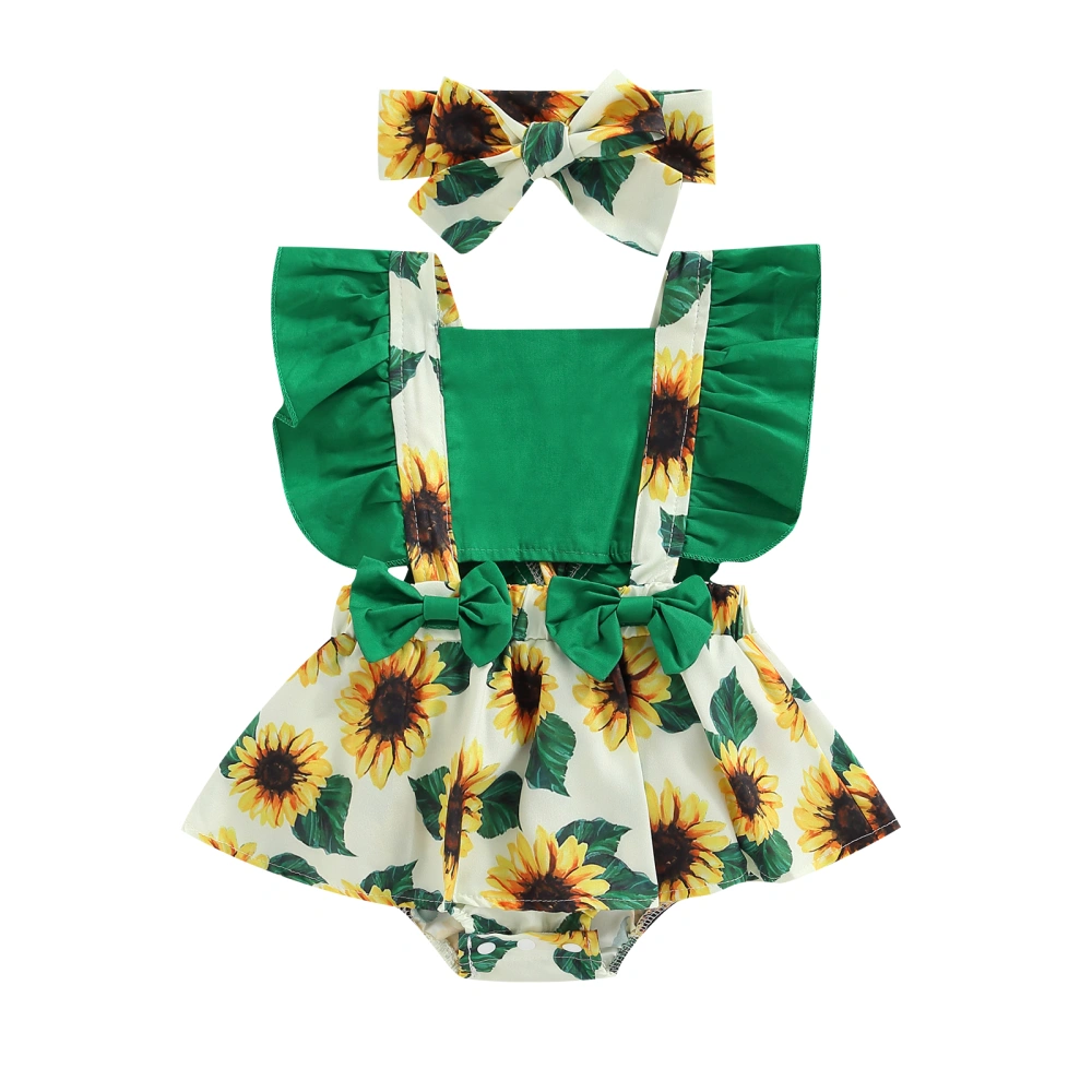 Toddler Girl Flying Sleeve Romper + Headband, Sunflower Clothing