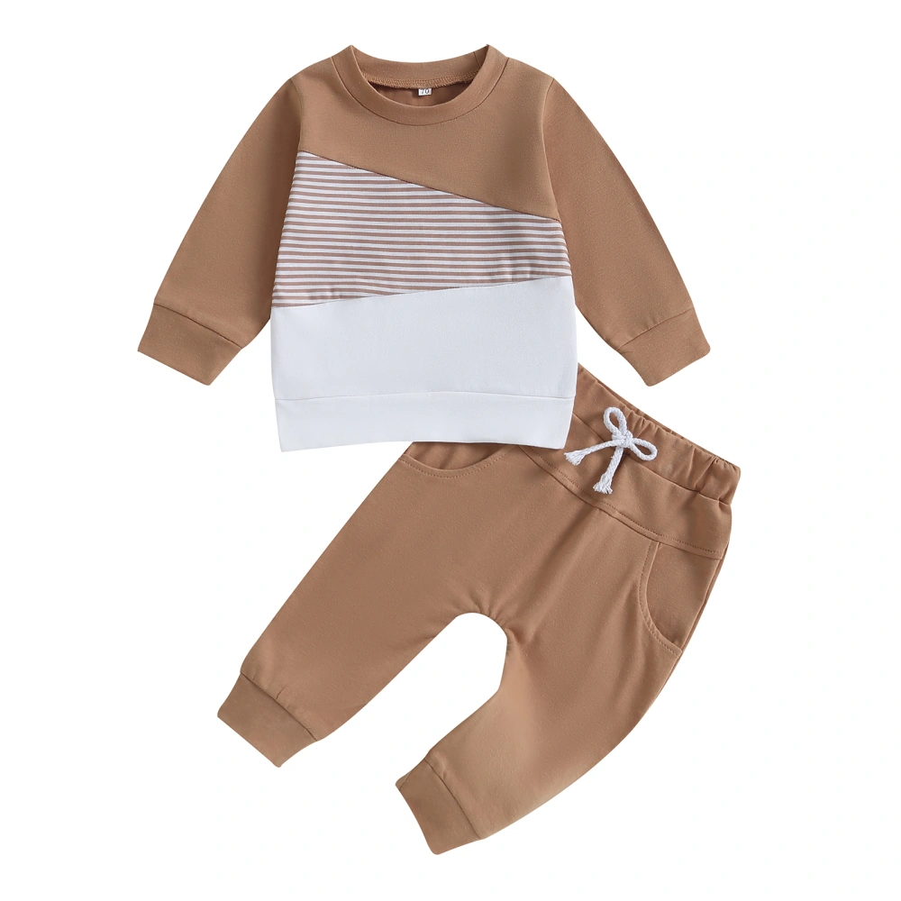 Baby Boys Pants Set, Long Sleeve Patchwork Sweatshirt Sweatpants