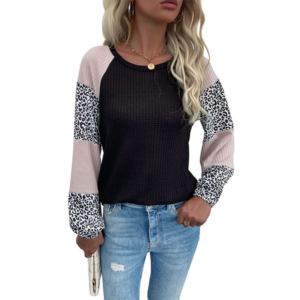 Women Leopard Tops Long Sleeve Round Neck Fall Party Casual Sweater 