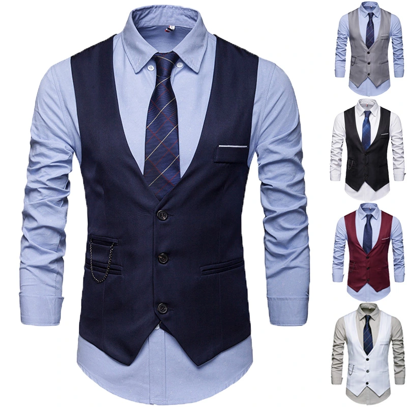 Men Business Waistcoat, Solid Color V-Neck Sleeveless Suit Vest