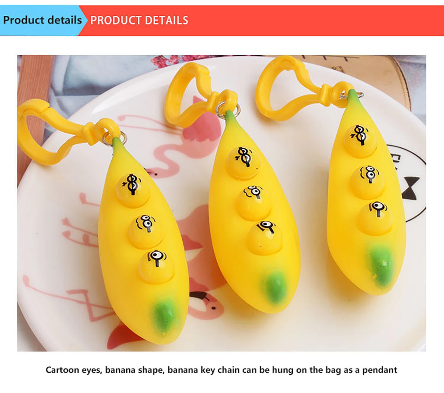 Squeeze Banana Toy with Retractable Eyeballs, Keyring Realistic Tool
