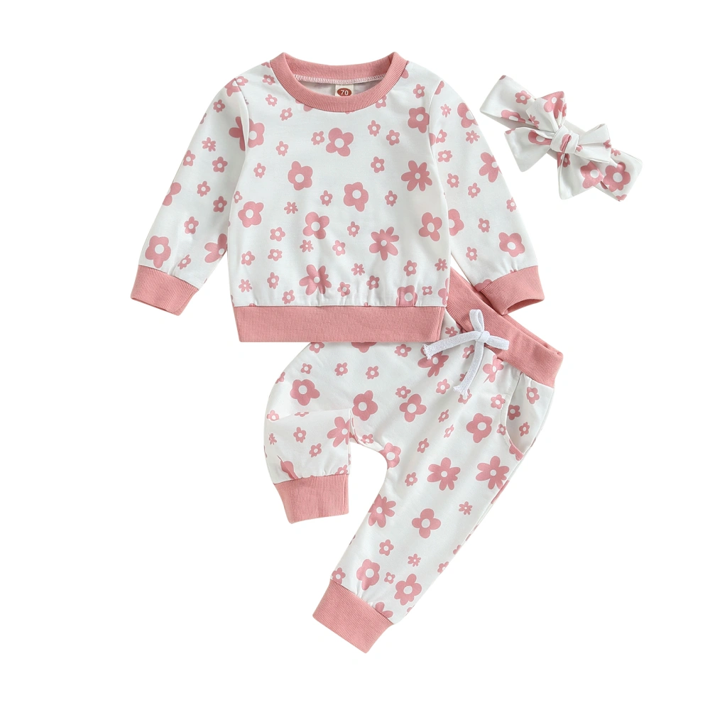 Baby Girl 3Pcs Fall Outfits Floral Sweatshirt + Pants + Headband