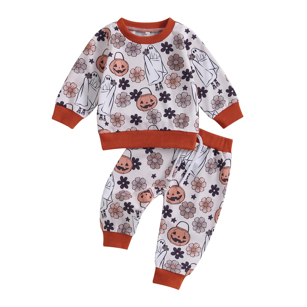 Baby Halloween Clothes Long Sleeve Pumpkin Print Sweatshirt Pants 