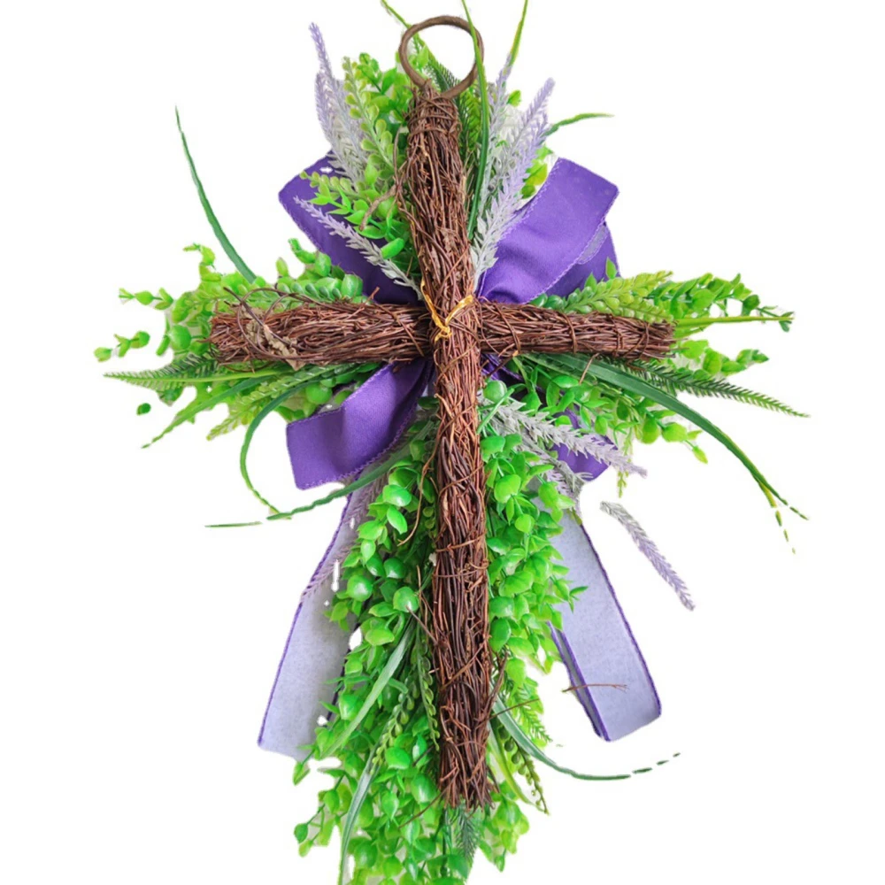 Easter Cross Wreath Door Hanging Decorative Cross Graveyard Wreath