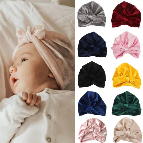 Baby Beanie Cap Monochrome Knotted Bowknot Casual Outdoor Warm Lovely Hat