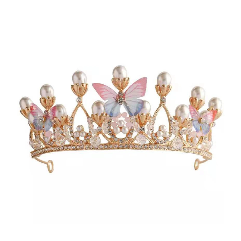 Girls Exquisite Pearl Butterfly Handmade Crystal Tiara Crown