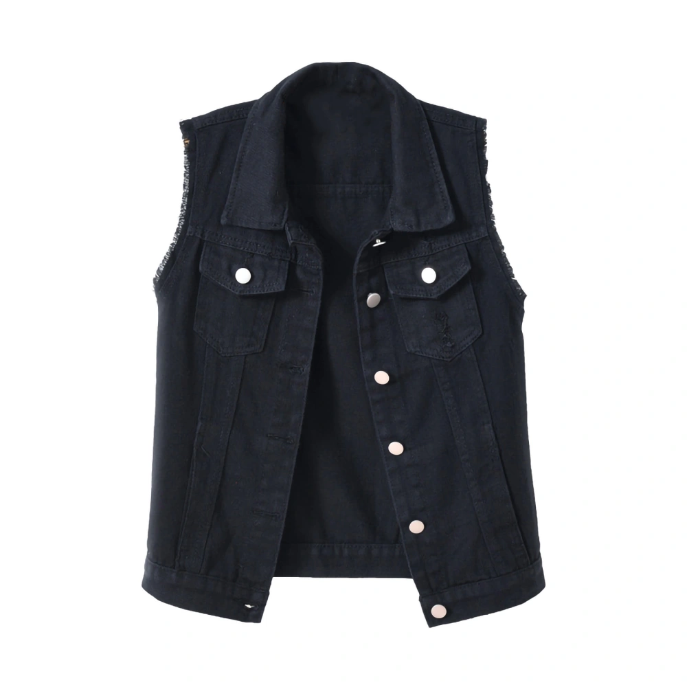 Women Sleeveless Vest, Solid Color Button-Down Pockets Jacket