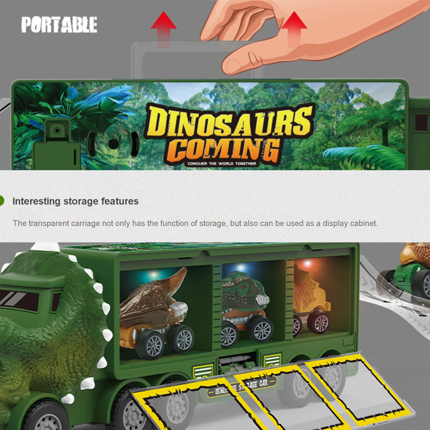 Dinosaur Shaped Toy Cars with Slide, Light and Music Effects