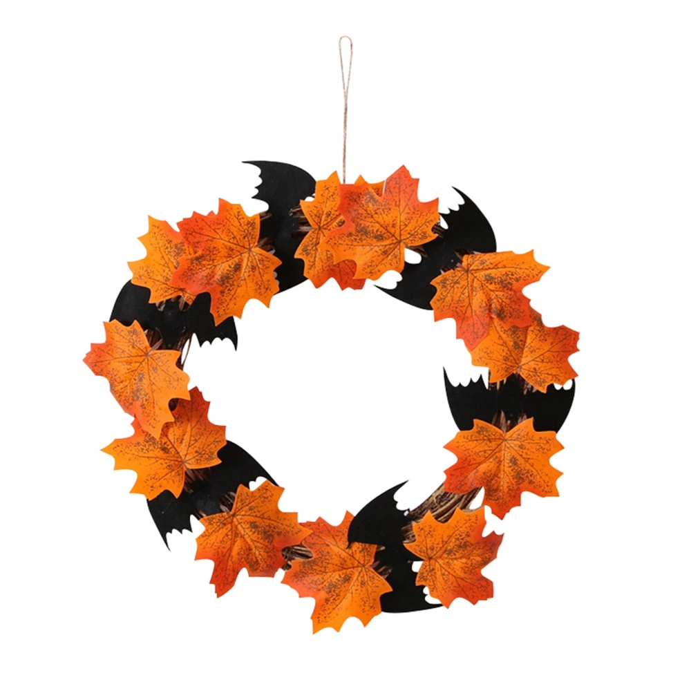 Front Door Wreath Maple Leaves Rattan Circle Halloween Garland 