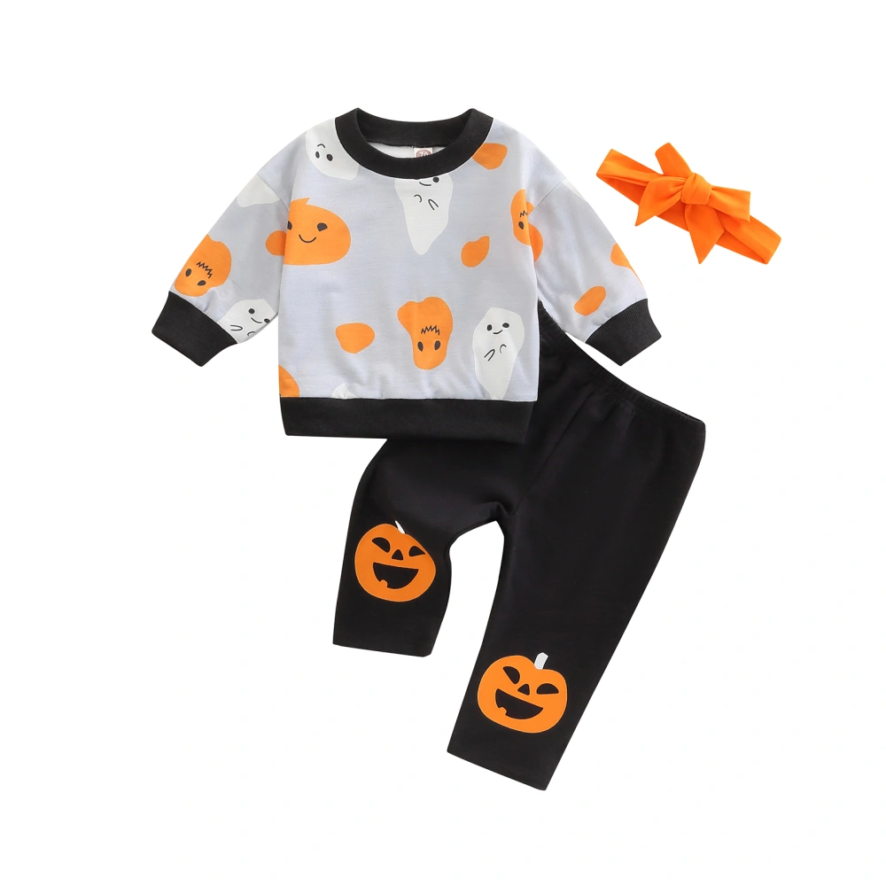 Baby Pants Suit Halloween Pumpkin Ghost Sweater + High Waist Pants