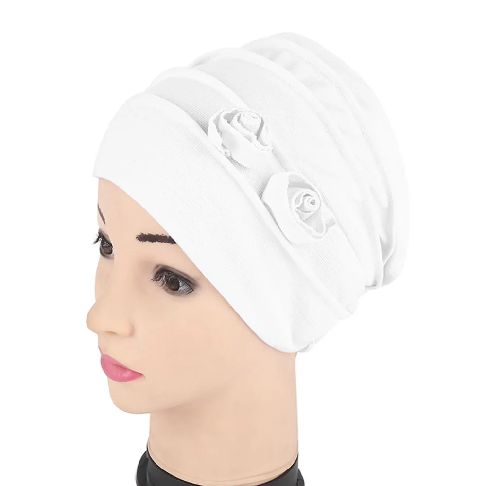 Women Solid Color Flower Turban Soft Skin-Friendly Confinement Beanie Hats