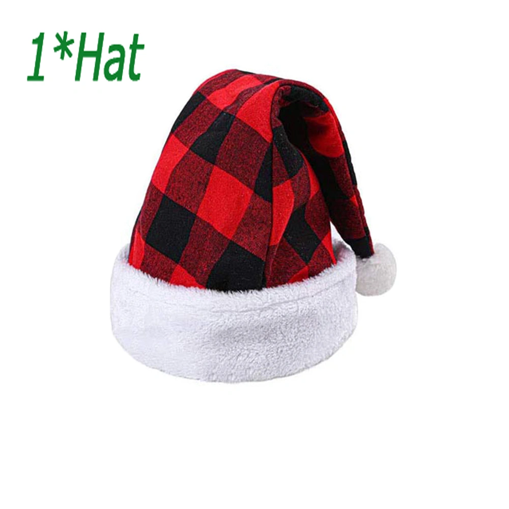 Unisex Baby Christmas Hat Red Black Plaid Hats Festivel Decorations