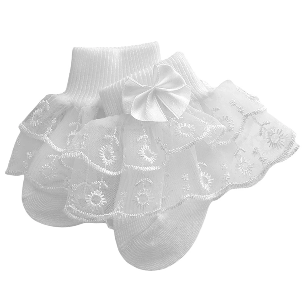 Baby Girls Ruffle Lace Socks, Super Soft Infant Ankle Socks with Bow