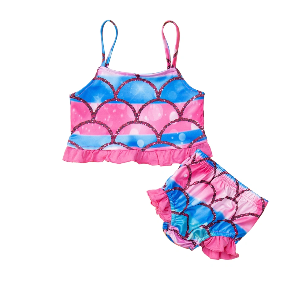 Girls Two Piece Swimsuits, Mermaid Print Bikini Tops + Bottom Set