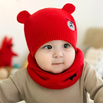 Baby Hat & Scarf Suit, Knitted Ears Bear Beanie Hat, Claw Round Scarf