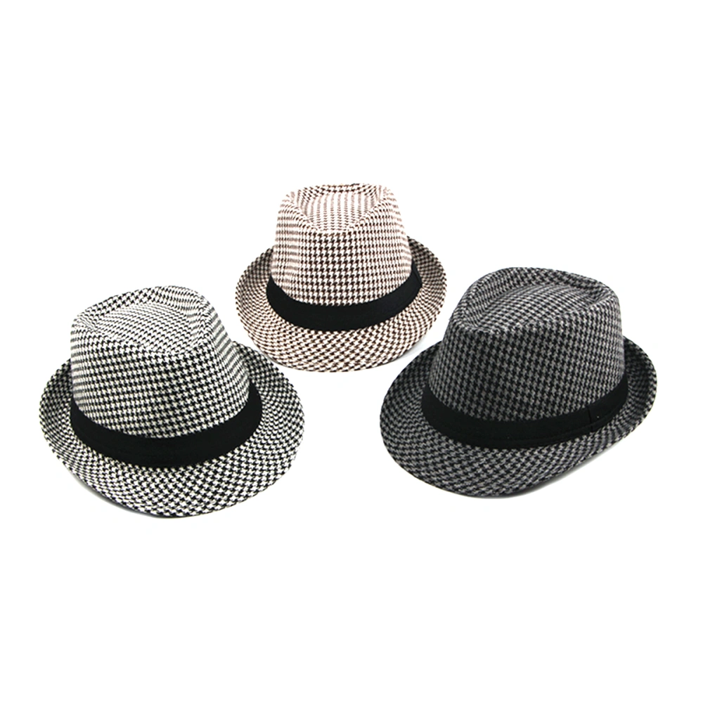 Men Fashionable Houndstooth Hat Gentlemen Roll-Up Short Brim Hat