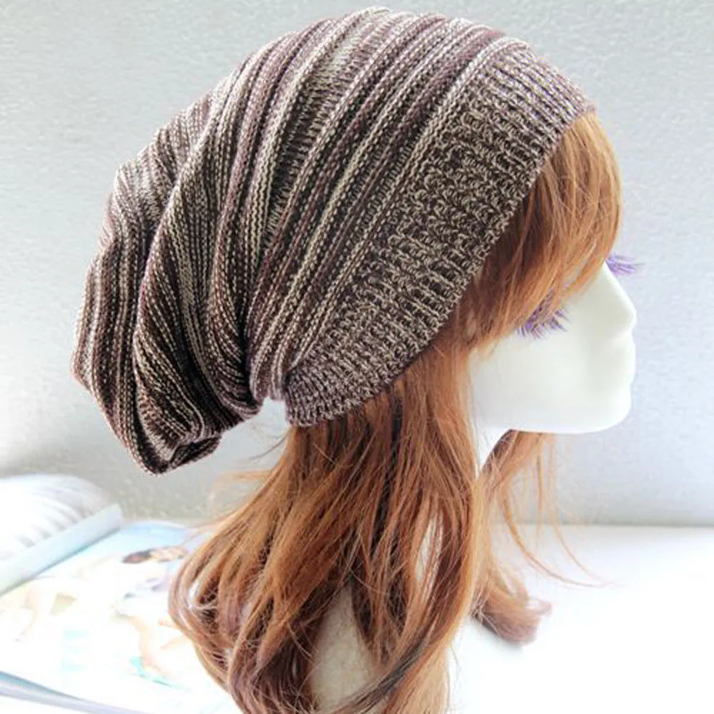 Winter Women Men Knit Ski Crochet Slouch Hat Ski Rib Knit Beanie Hat