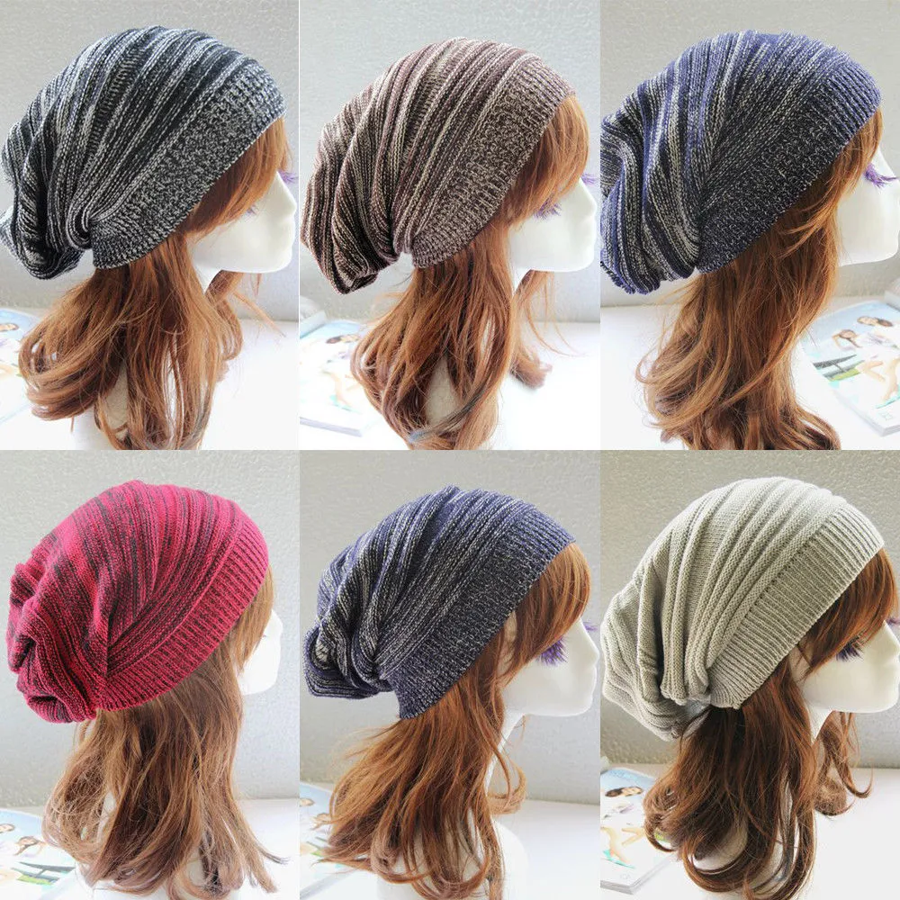 Winter Women Men Knit Ski Crochet Slouch Hat Ski Rib Knit Beanie Hat