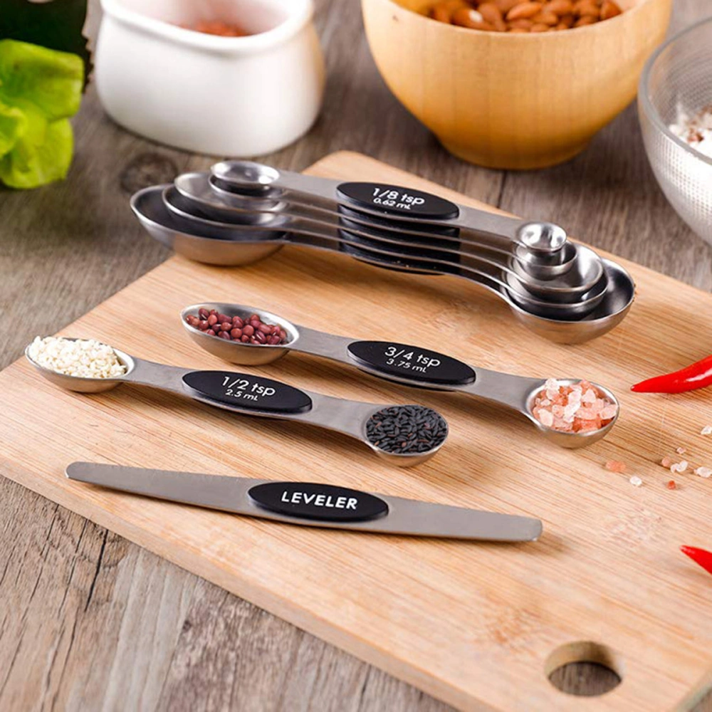 Spring Chef Magnetic Measuring Spoons Set, Dual Sided Stainless Steel Tools