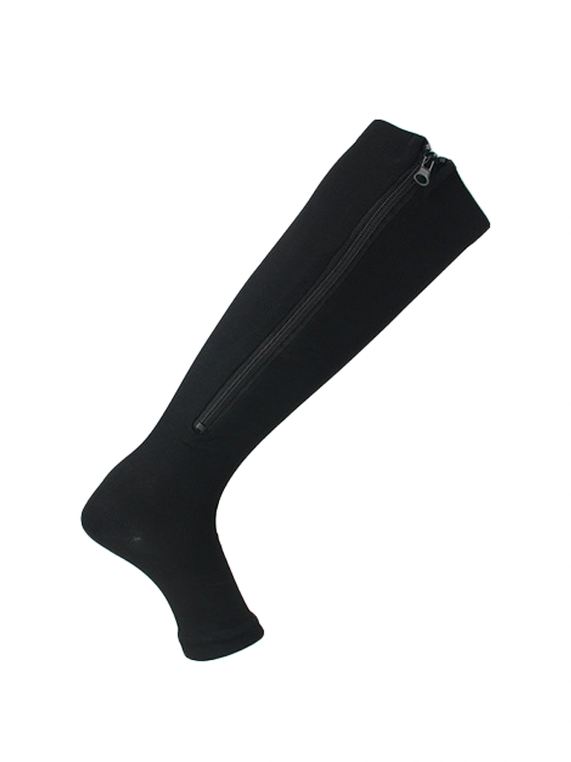 Zipper Compression Socks, Open-Toe Knee-High Leg Support Socks