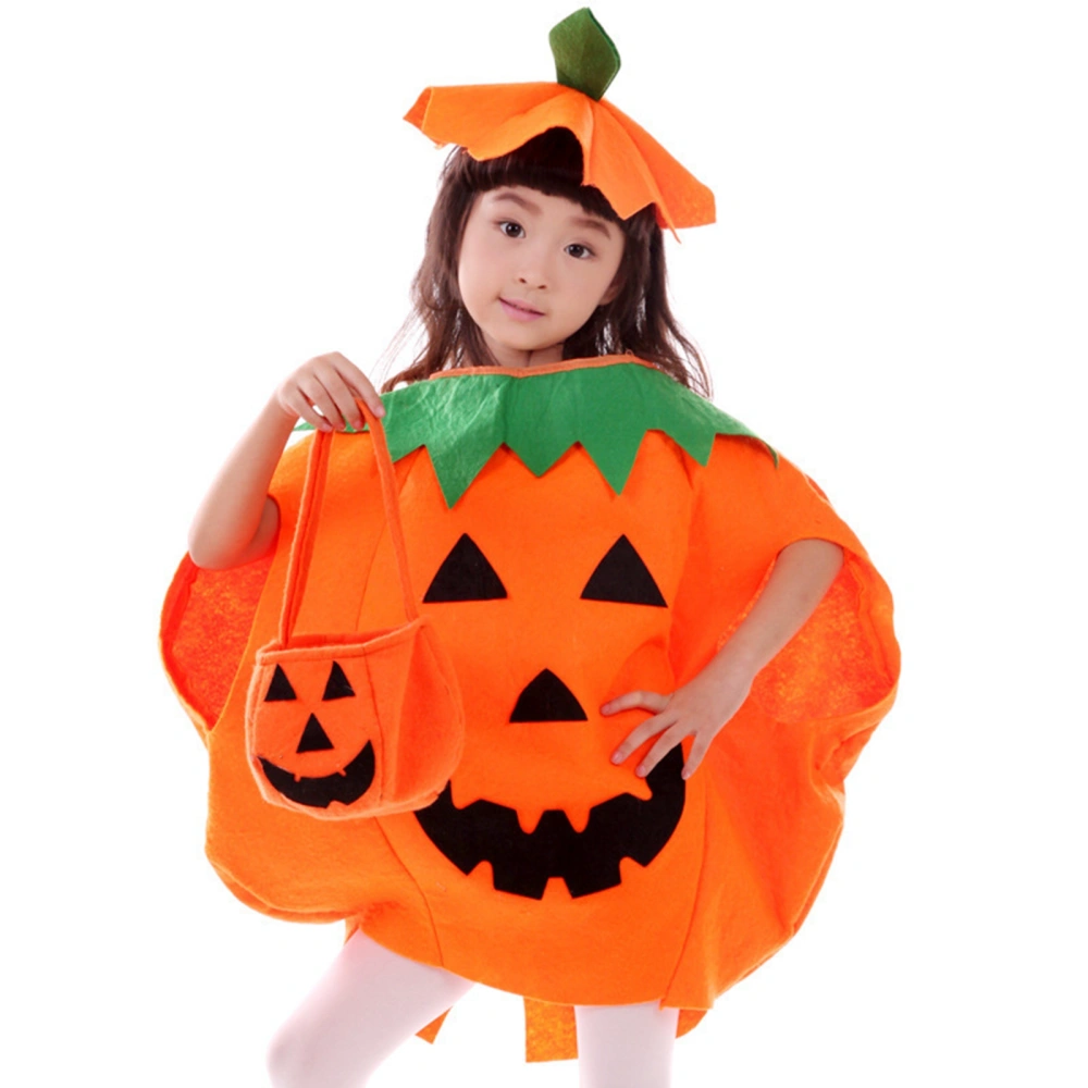 Unisex Halloween Clothes Set, Pumpkin Shaped Romper+Hat+Candy Bag