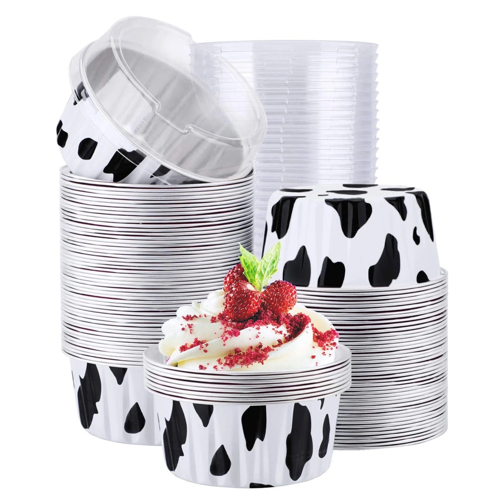 Cake Cups, 100 PCS Disposable Ramekins Aluminum Foil Cupcake Cups with Lids