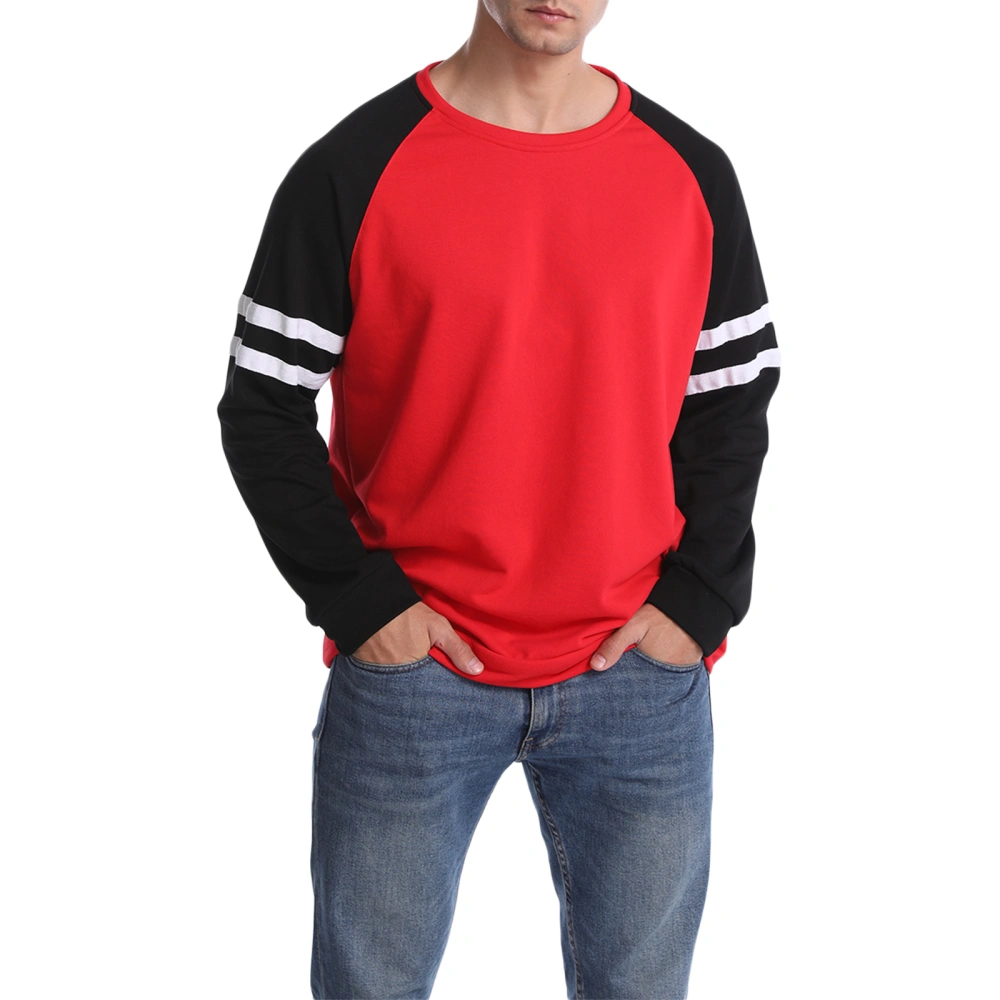 Men Raglan Long Sleeve T-shirt, Patchwork Round Neck Pullover