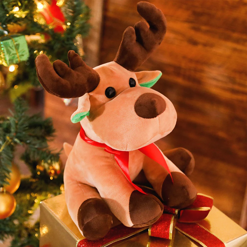 Christmas Plush Elk Dolls Stuffed Cute Cartoon Animal Throw Pillow 