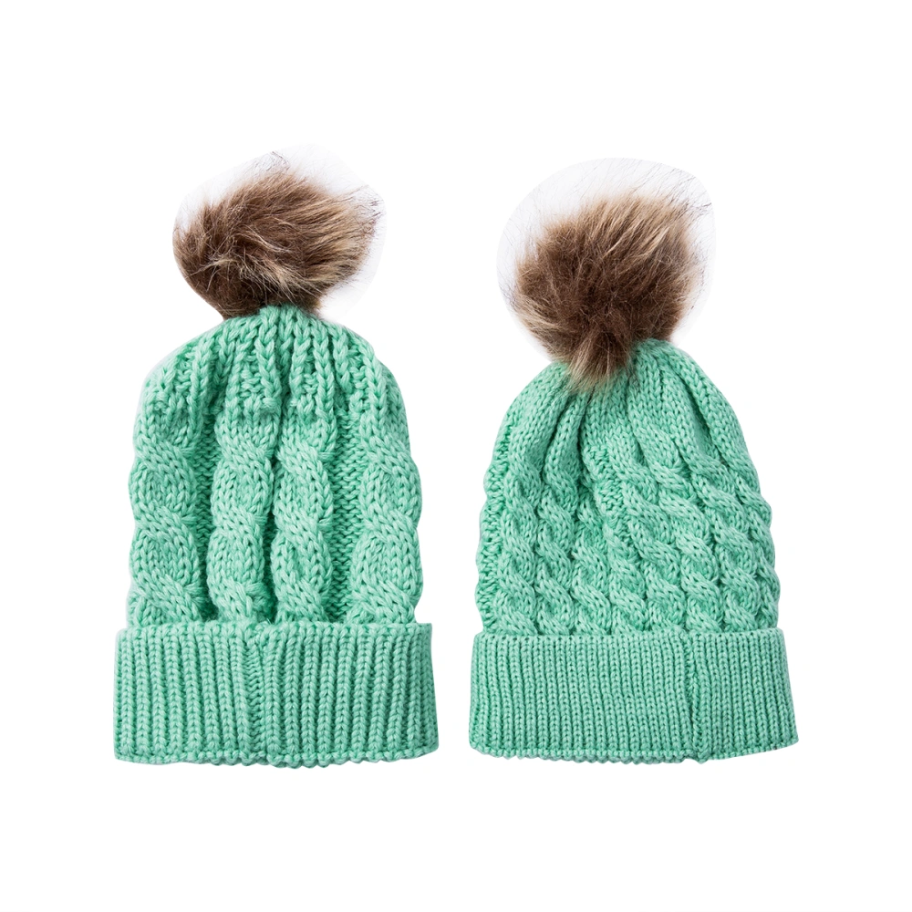 Mother Baby Cap Pure Color Knitted Wool Ball Dotted Fashion Warm Hat