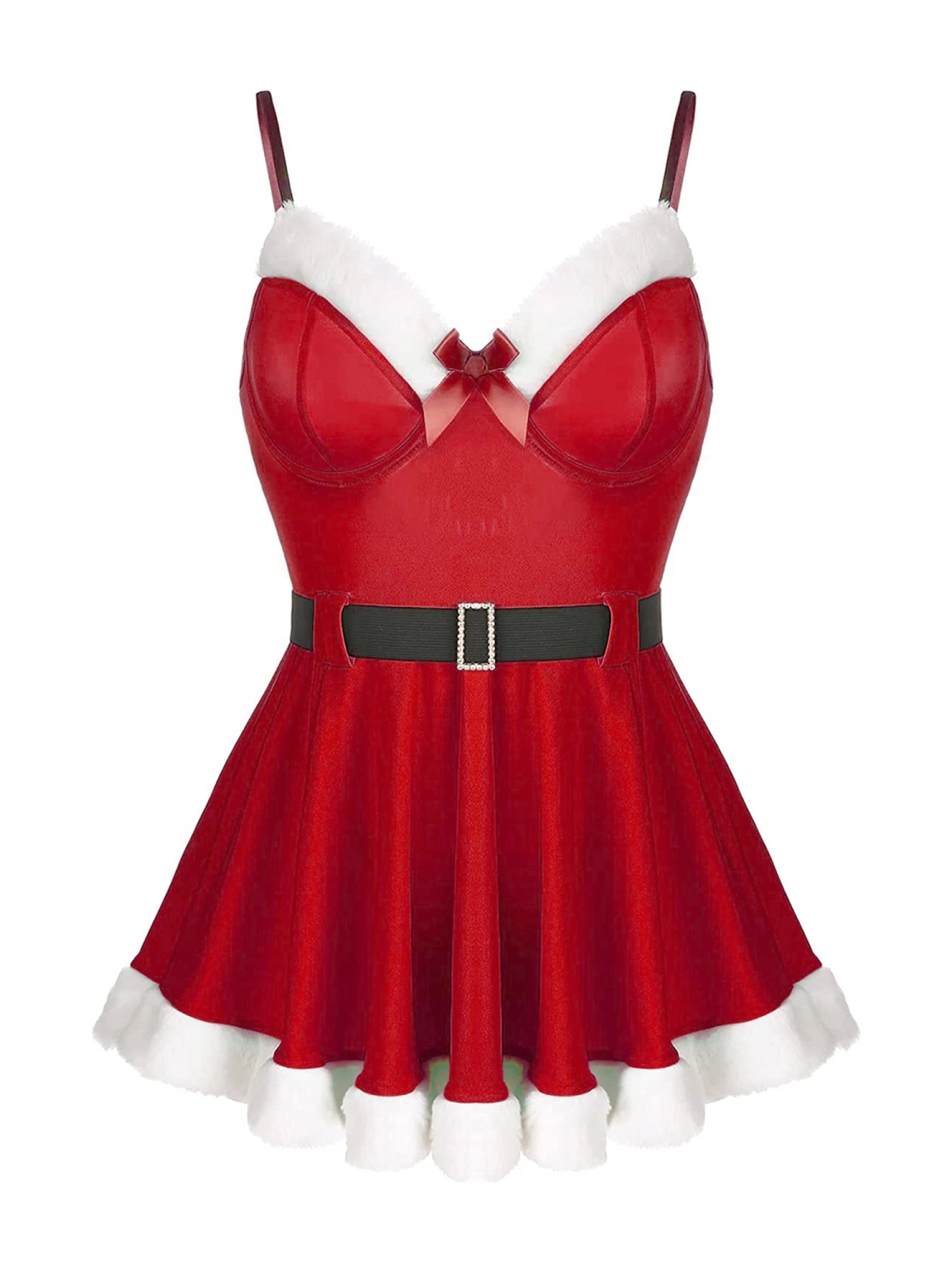 Christmas Ladies Nightdress, Backless Short Slip Dress with Belt