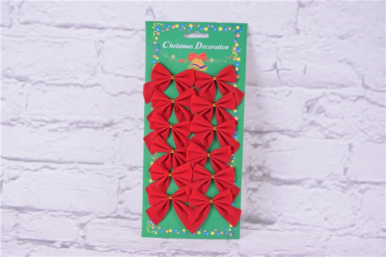 12 Pcs Cute Christmas Tree Bow Wreath Bowknot Holiday Festival Ornaments