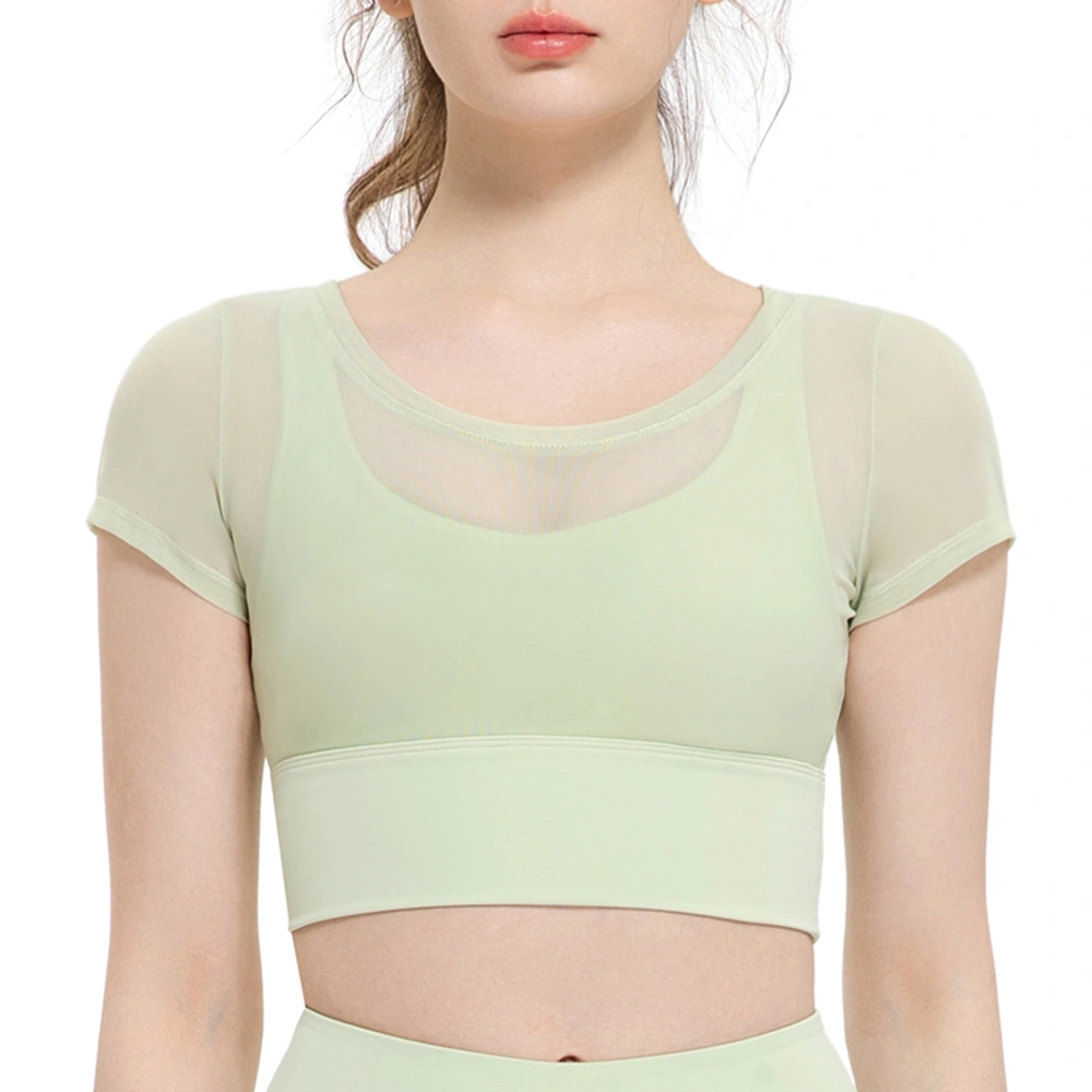 Fake Two-piece Yoga Tops, Padded Solid Color Short Sleeve Crop Tops