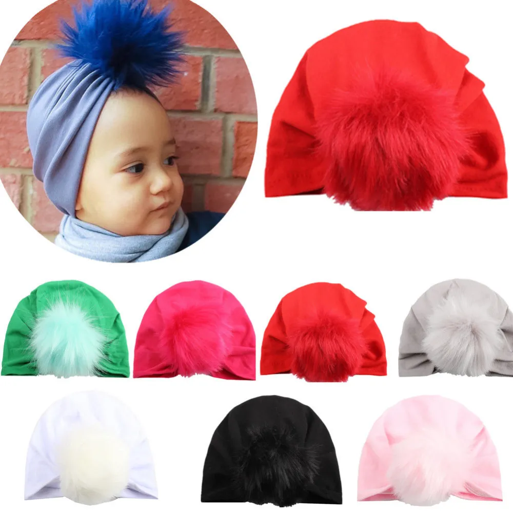 Kid Baby Bobble Hat Candy Colors Pom Pom Hat Warm Plush Cap