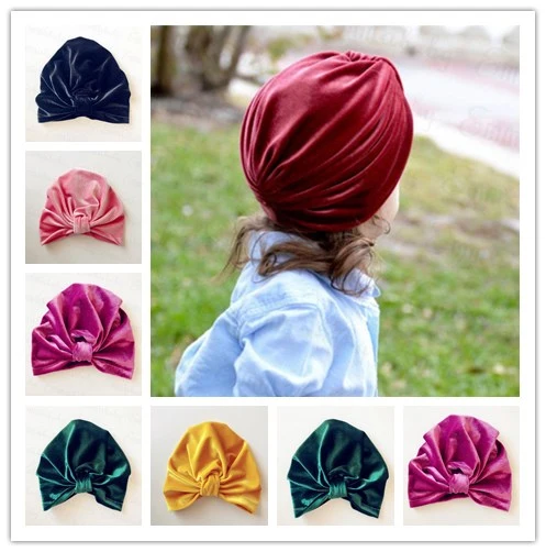 Baby Girls Turban Knot Headwrap Velvet Solid Winter Warm Cap Accessories