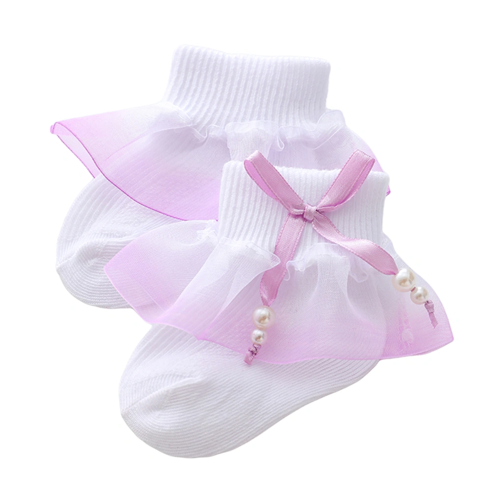 Baby Girl Knit Socks Middle Tube Anti-Slip Bottom Lace Home Socks