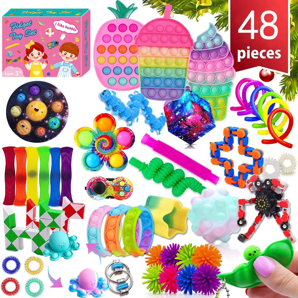 48Pcs Fidget Toys Set with Push Bubble Flip Chain Infinity Magic Cube