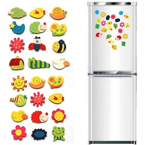 12Pcs/Set Wooden Cartoon Fridge Magnets Household Cute Animal Fridge Stickers