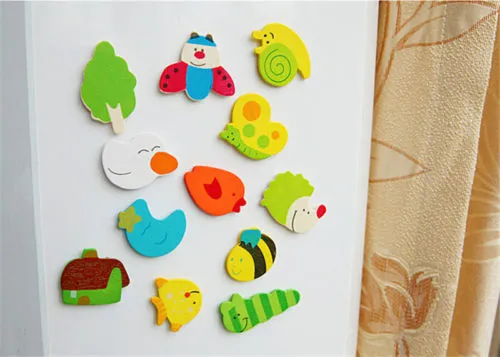 12Pcs/Set Wooden Cartoon Fridge Magnets Household Cute Animal Fridge Stickers