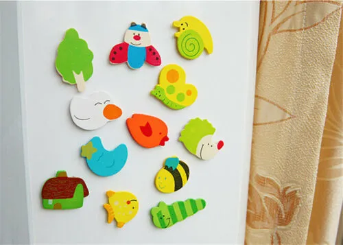 12Pcs/Set Wooden Cartoon Fridge Magnets Household Cute Animal Fridge Stickers