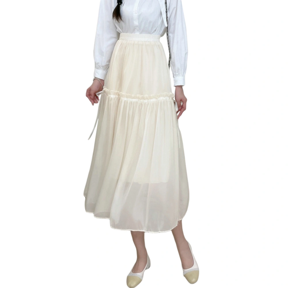 Women Fashion Wild Midi Skirt Solid Color Frills Bowknot A-line Skirt