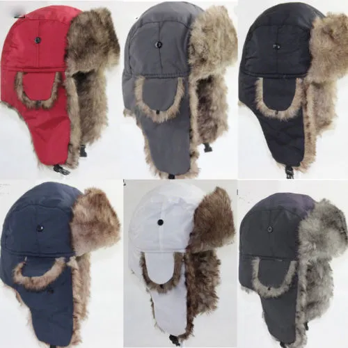 Women Men Winter Cap Fur Hat Winter Trooper Trapper Warm Earflap