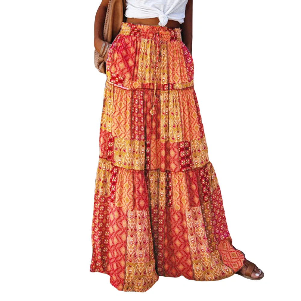 Women's Bohemian Skirts High Waist Tiered Long Skirts with Pockets