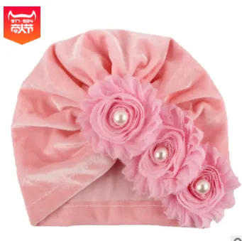 Newborn Baby Boy Girl Turban Hat Flower Knot Velvet Beanie Hat