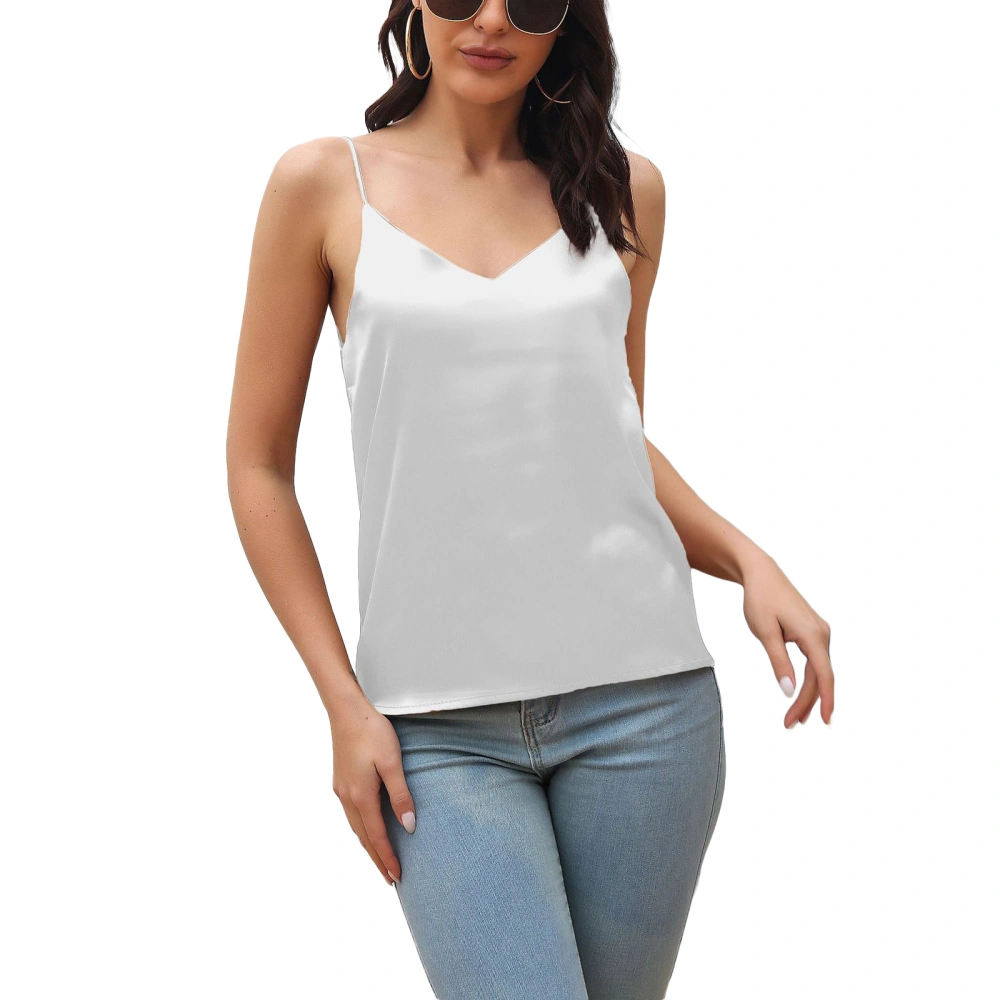 Summer Women Satin Camisole Casual V-neck Sleeveless Backless Tops