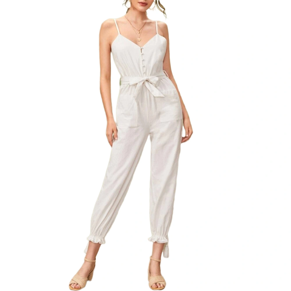 Women Jumpsuit, Spaghetti Strap V-Neck Sleeveless Jumpsuit with Pocket