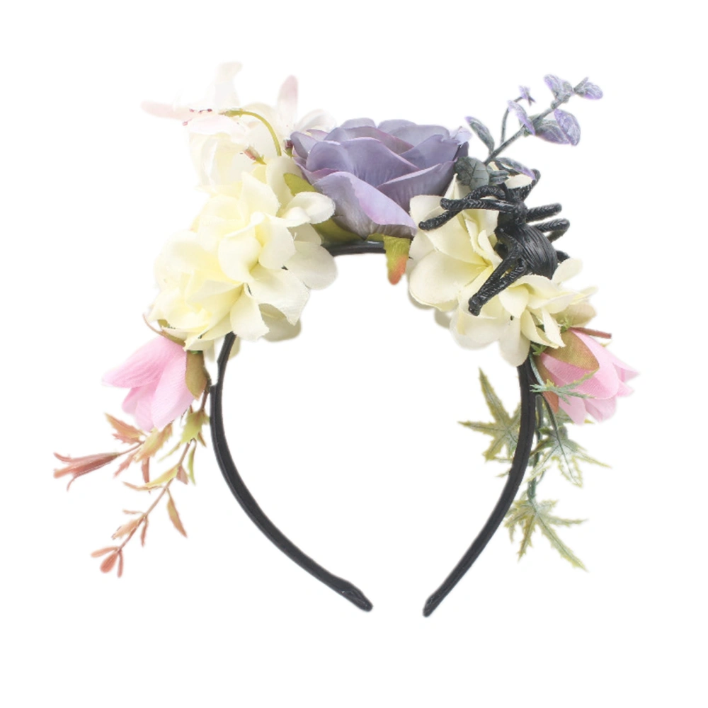 Halloween Rose Headband Spiders Flower Crown Hairband Wreath Hair Hoop