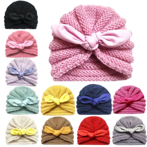 Kids Knit Wool Beanie Hat Unisex Baby Winter Warm Cap Ear Knot Cap