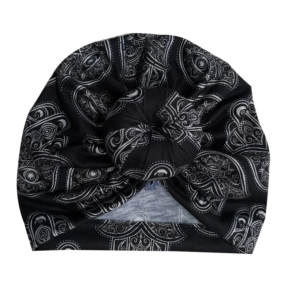 Toddler Baby Girl Hat, Flower Printed Knot Headwraps Beanie Cap