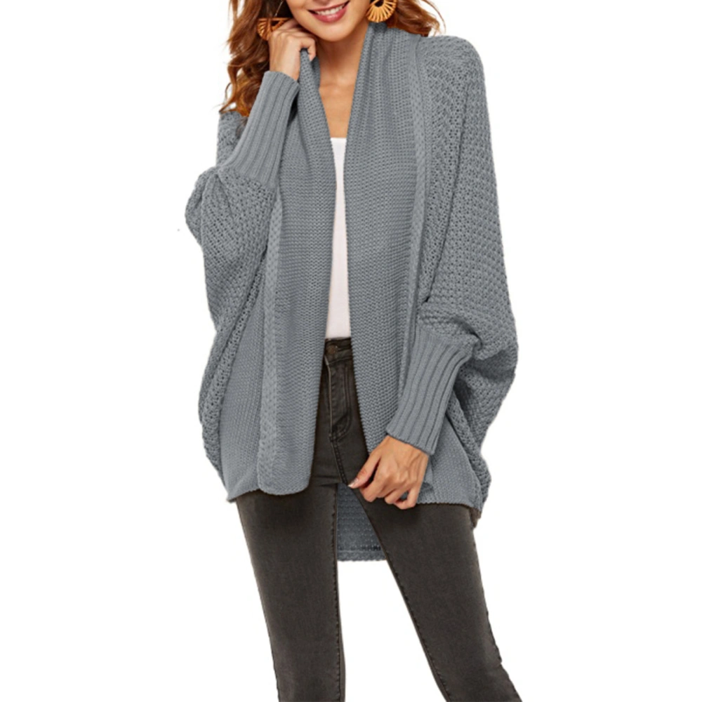 Women's Autumn Solid Color Long Bat Sleeve Open Front Knitted Cardigan